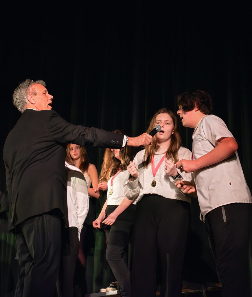 Two students singing a duet during the Honor Choir performance.